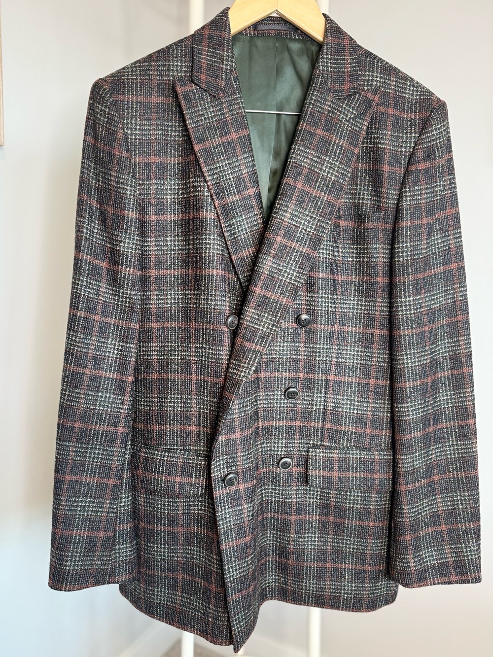 NWOT Double-Breasted Plaid Blazer in Brown and Red